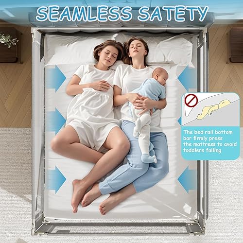 Miniatura 5 de Paquete de 3 rieles de cama tamaño Queen para niños pequeños, protector de riel de cama de bebé ajustable en altura especialmente diseñado para cama