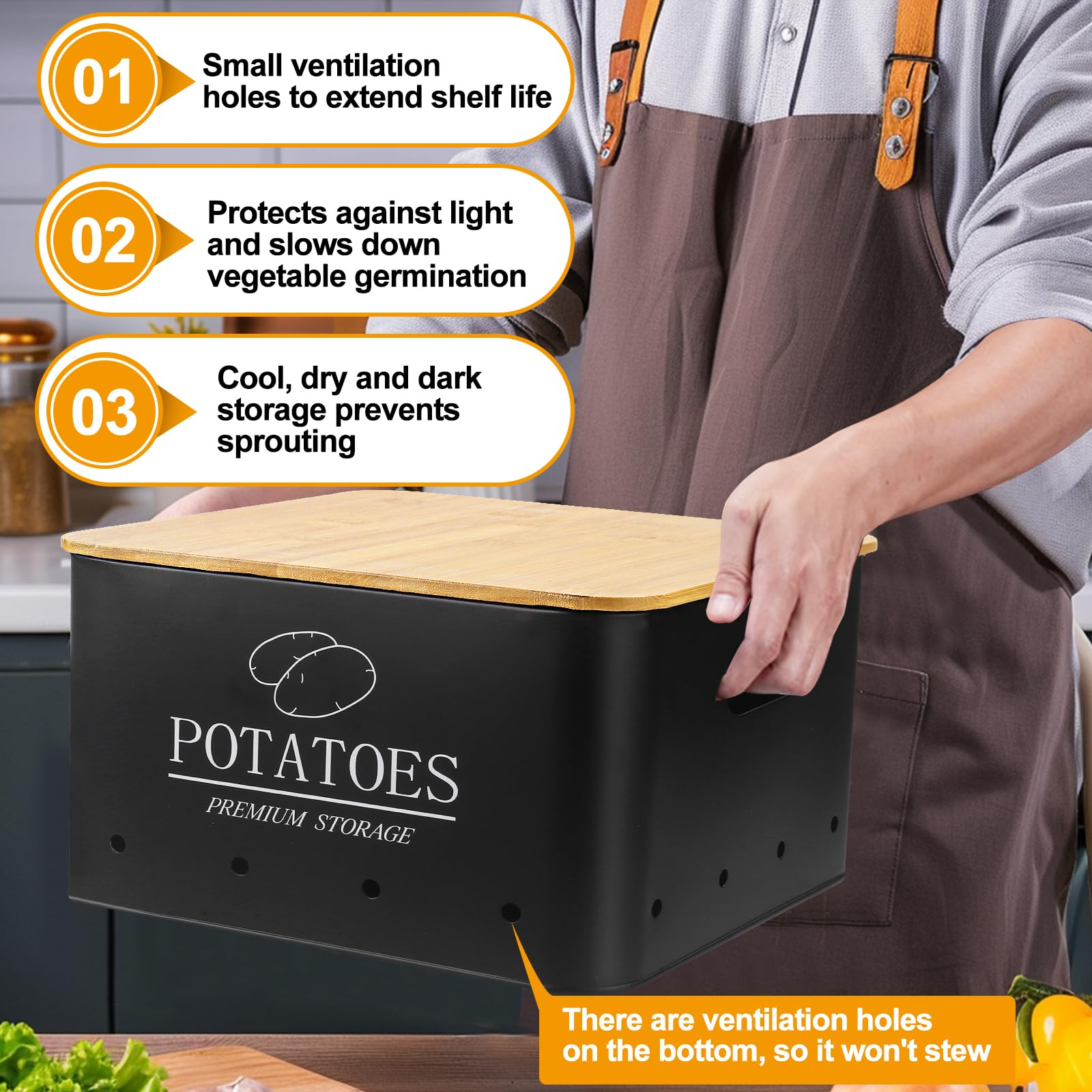 Dispensa Patate Cipolle Relaxdays Contenitori Porta Patate Cipolle E Aglio, Set Da 3 Barattoli Conservazione Verdure Fori Aria