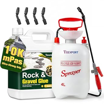 Teexpert Rock Glue for Landscaping with Sprayer 1 Gallon, 10000 mPas High Viscosity Gravel Glue, Strong Bond for Pea Gravel, River Rock & Stone, Perfect for Walkways, Patios & Driveway Borders