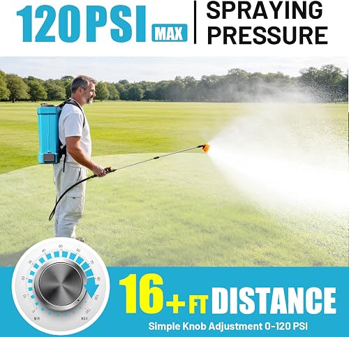 SideKing Knapsack Sprayer 16L - Electric Garden Sprayer with 120 PSI Powerful Pressure, 4000mAh Long Runtime Battery, Dual Wands, Comfort Back Pad, Backpack Sprayer for Lawn, Weed, Patio (Charger Inc) - 3