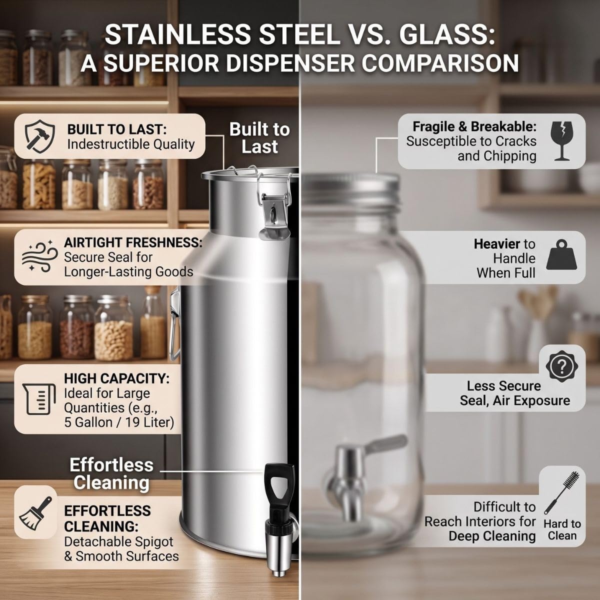 304 Edelstahl Kanne mit Versiegeltem Deckel, Luftdichte Milchkanne mit Hahn | Auslaufsichere Milcheimer für Wasser Wein Öl Honig, Edelstahleimer Eimer für Küche und Bauernhof(With Spigot,35L/9.25Gal)