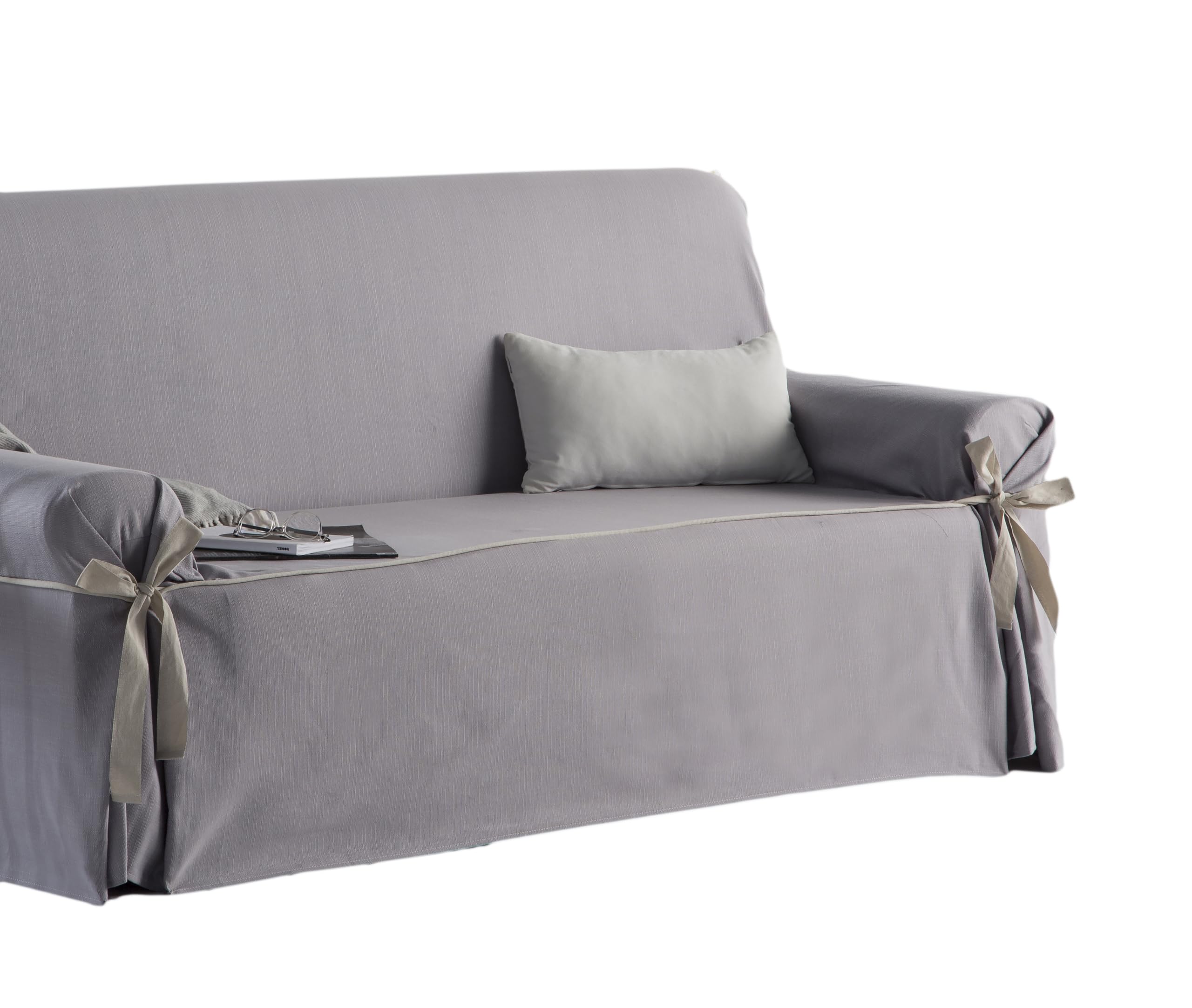 Estoralis Beret | Funda Sofá Lazos Diseño Moderno | Tejido Jaquard Color Gris Claro | para Sofa de 4 Plazas | Tamaño de Tela (de 210 a 240 cm.) Funda para Todo Tipo de Sofás