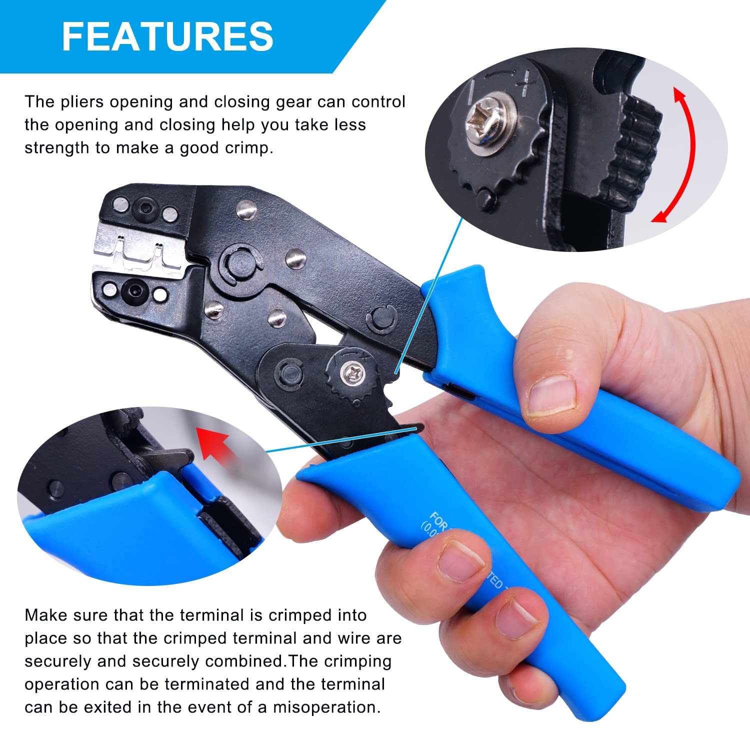 Taiss JST Crimping Tool,Dupont Crimping Tool,JST Crimping Tool Set,Dupont Crimper,Ratcheting Wire Crimper for JST Connector XH 2.54mm,PH2.0,D-sub Terminals,(0.08-0.5mm² 28-20AWG) - Image 3