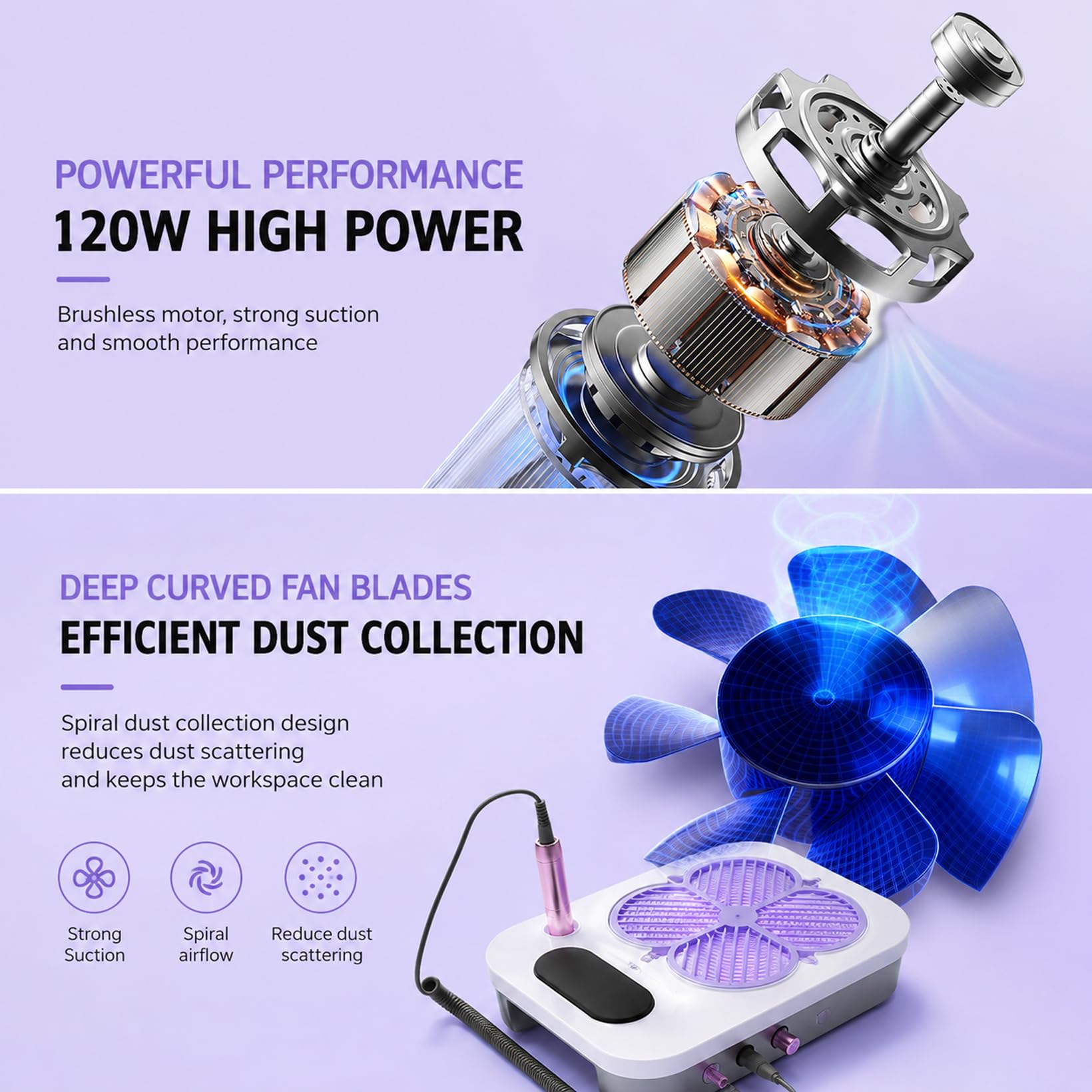 3 in 1 Professioneller Elektrische Nagelfeile | Maniküre Set Elektrisch mit Elektrischer Nagelfeile Staubabsaugung für Nägel mit UV-LED Nagellampe für Nagelkunst Nagelstudio