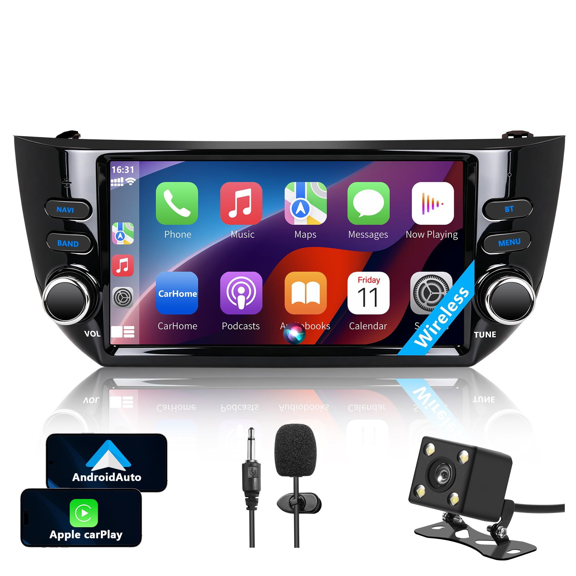 Radio de Coche Fiat Punto (2010-2016) / Linea (2012-2015) Wireless CarPlay&Android Auto Stereo Auto Bluetooth 7 con Pantalla para Táctil con FM/GPS/SWC/Mirror Link (Lling-Fiat Punto)