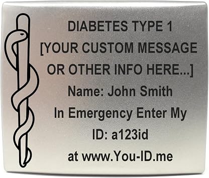 Medical Tag for Watch. ID Tag for Smartwatch Strap Band. Engraved Medical Safety Plate. Emergency Medical Alert Tag. Medic Alert Identity Tags for Smart Watch Watchstrap For 22mm Strap, Diabetes T1