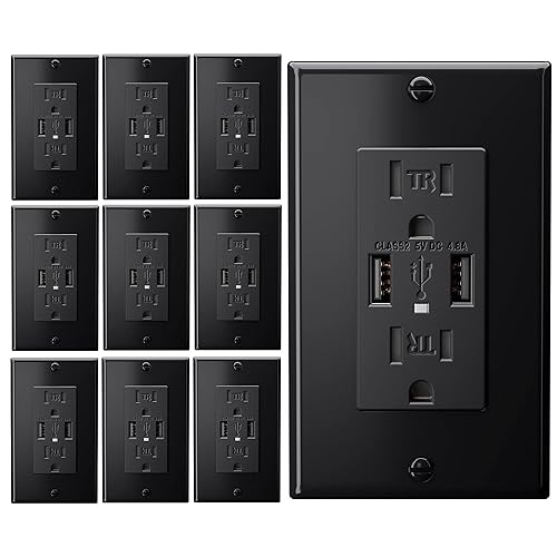 Miniatura 10 de Dependable Direct - 2 puertos USB de alta velocidad 4.8A y 15 A dúplex, resistencia a la manipulación y receptáculo de pared, incluye placa de pared