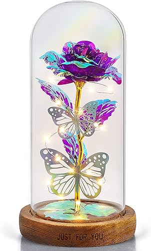 S SIVERY Regalos de rosas para mujeres, flores artificiales de arcoĂris coloridas iluminadas en cĂşpula de cristal para ella, mamá, abuela, hermana, S SIVERY Regalos de rosas para mujeres, flores artificiales de arcoĂris coloridas iluminadas en cĂşpula de cristal para ella, mamá, abuela, hermana,