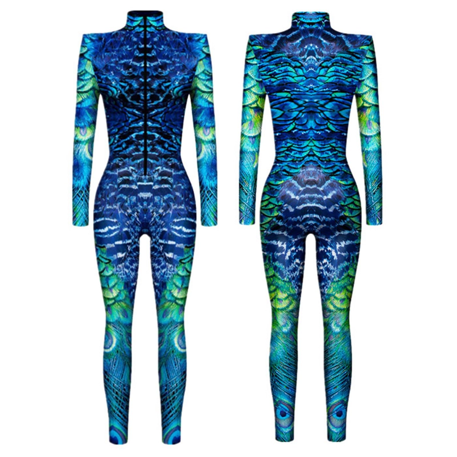 Generisch Damen Playsuit Festival Bedruckte Cosplay Jumpsuit Slim Fit Langarm Sport Bodysuit Yoga Overall Eng Einteiler Ganzkörperanzug Stretch Rollenspiel Leotard Karneval Kleidung