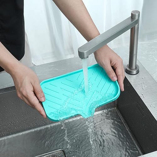 Vista 239 de Jaboneras de baño de silicona con boquilla de drenaje, organizador de fregadero de baño y cocina, soporte para esponja, bandeja de jabón para Gris