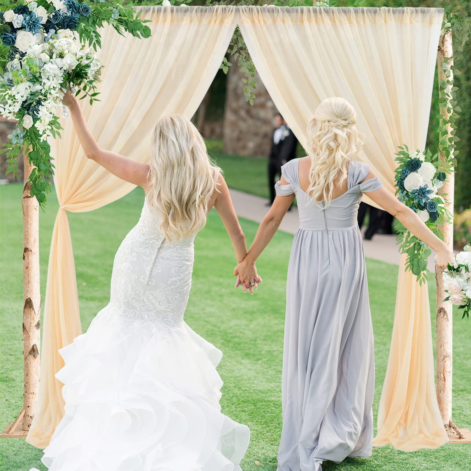 Transparentem Voile Querbehang Freihanddeko Hintergrund Vorhänge Fertiggardine Fensterdekoration Vorhangschals Dekoschal für Hochzeitsdekorationsschal Wohnzimmer Schlafzimmer,2 Stück 150x215cm