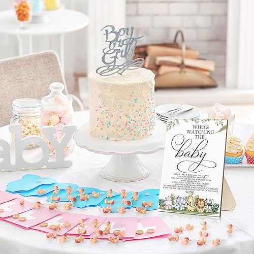 Miniatura 5 de Juego de 51 piezas de juguetes geniales para baby shower con texto en inglés "Who's Watching The Baby", juegos de regalo de madera para bebé,