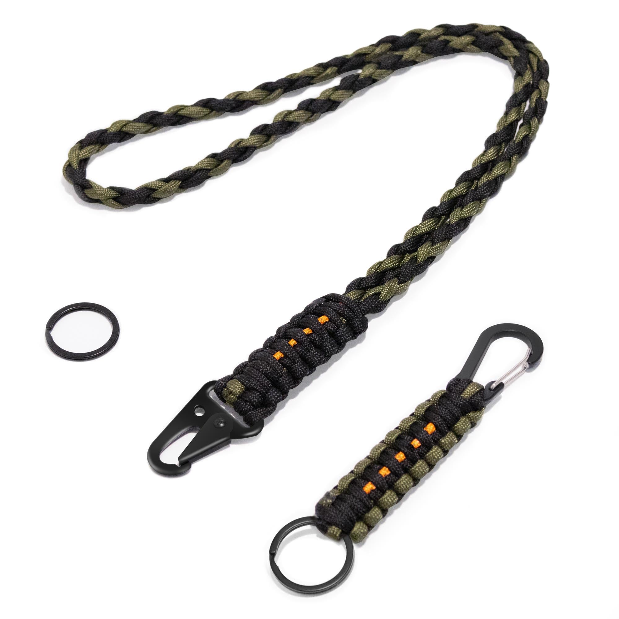 HOSHARM Tactical Paracord Badge Lanyard - Heavy Duty Keychain Neck with Light-reflective Trim & Clip Key Ring for Badge Holder & Key