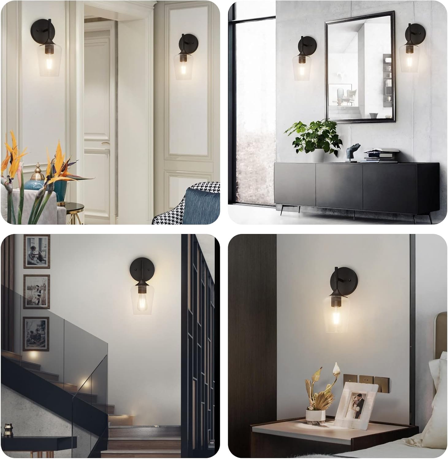 Ralbay Black Wall Sconces Set of 2 Matte Black Bathroom Lights Clear Glass Shade Black Sconces Indoor Wall Lighting for Home Decor Bathroom Kitchen Living Room Hallway
