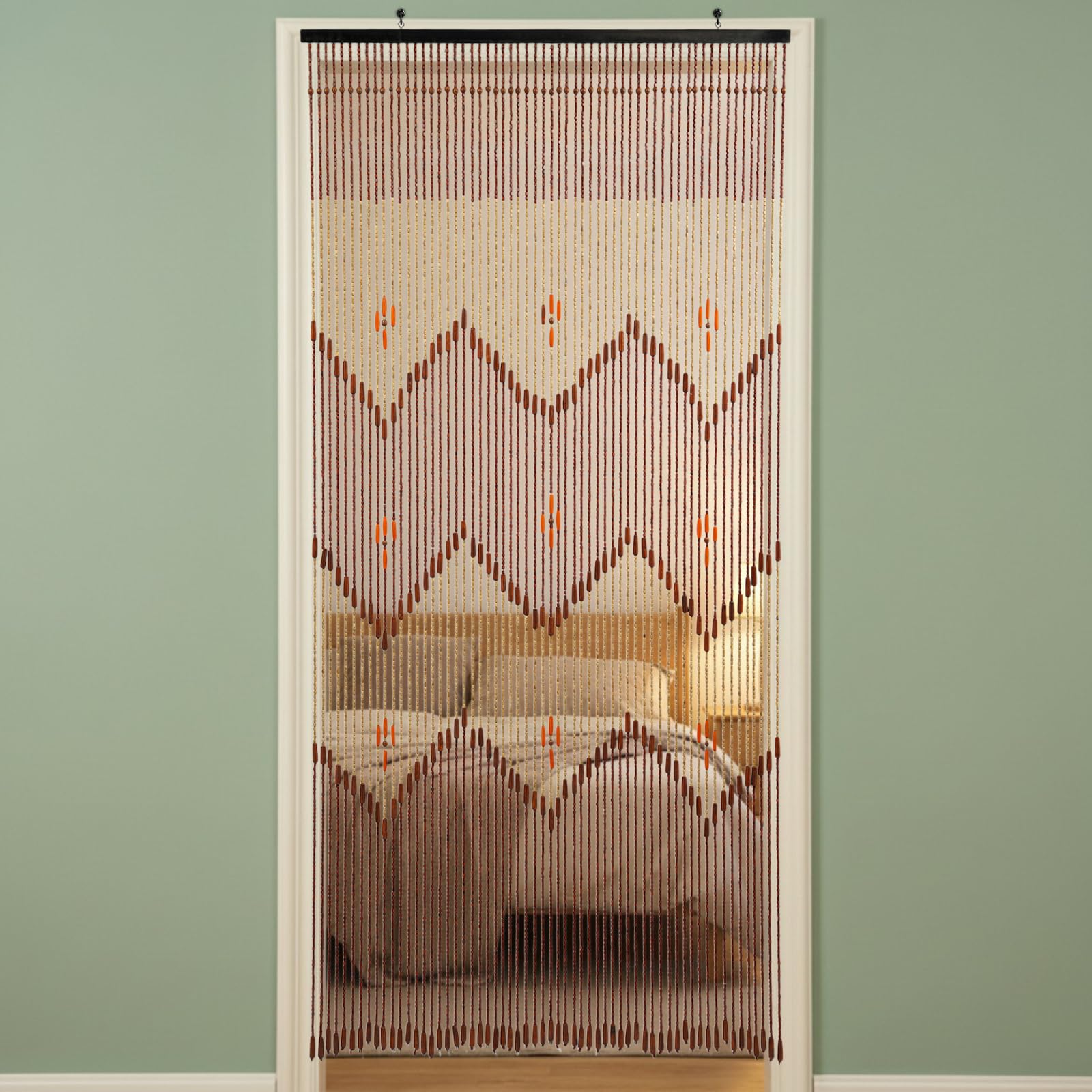 Rideau de porte rétro en perles de bois, 90 x 194 cm, 60 brins