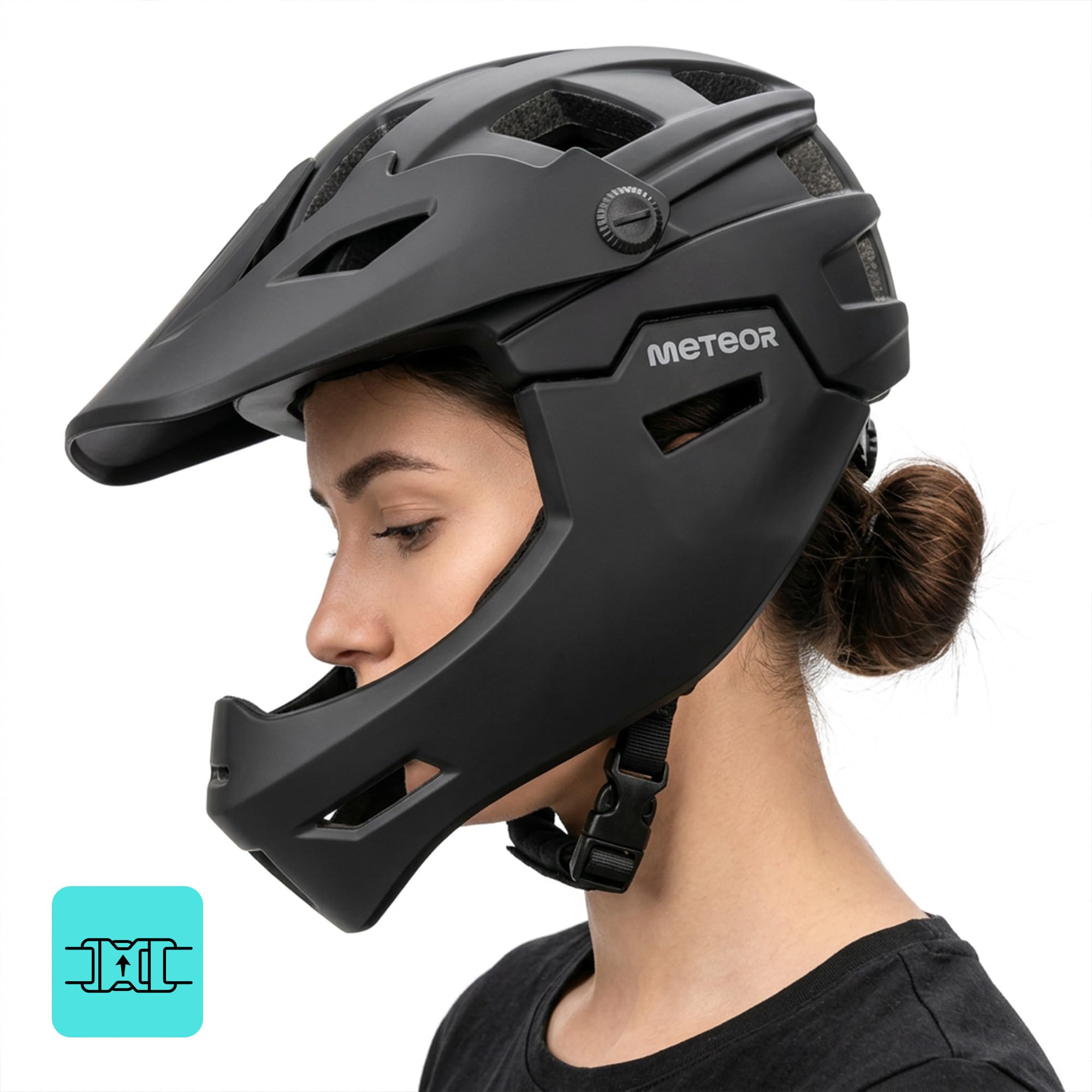 meteor Fullface Fahrradhelm MTB Kinder Erwachsene Integralhelm schwarz