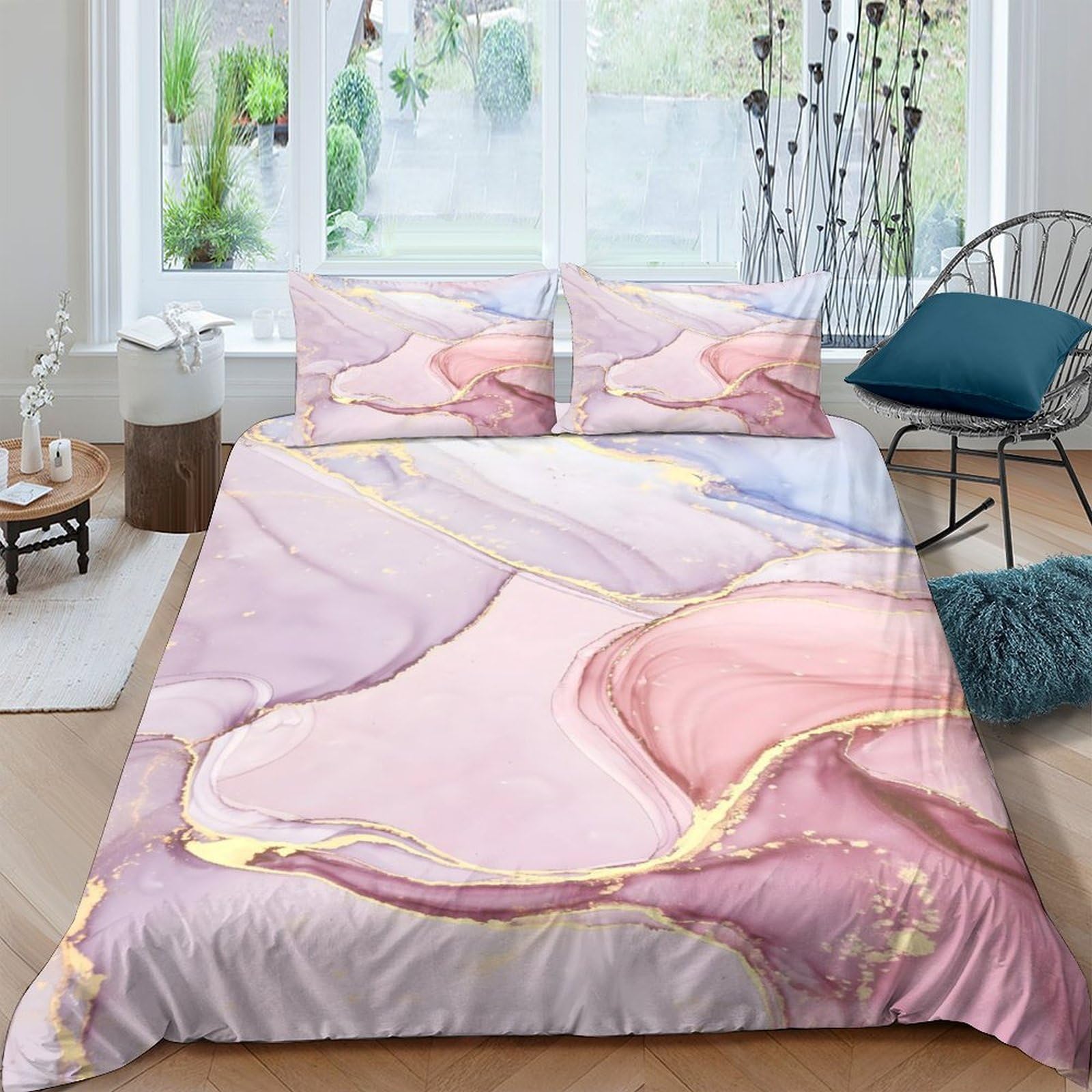 Ctjqhvkz Style-1 3D Printed Abstract Pink Marble Fitted Sheet Microfiber Soft Bed Cover For Bedroom Guestroom Decor Mattress Protection Single（135X200cm）