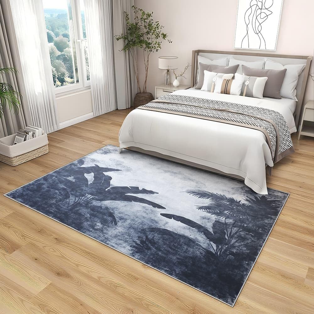 Genérico Flanelowe dywaniki do pokoju antypoślizgowe 180 x 240 cm tropikalny liść bananowca miękka mata nieblaknąca, szary retro dywaniki do wnętrz do salonu, sypialni, jadalni