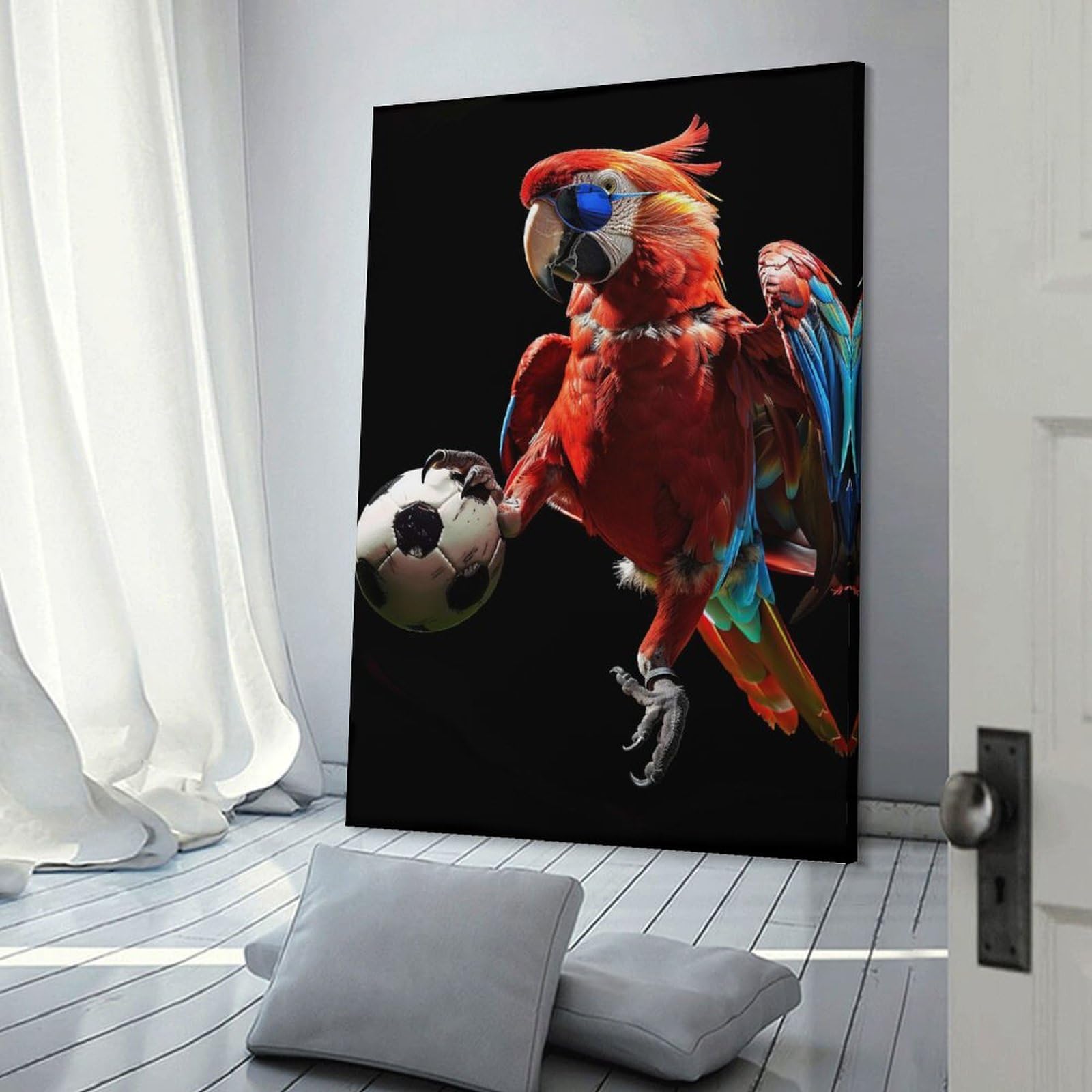 Junmoney Parrot with Soccer Ball Decorative Wall Artwork 24x36inch(60x90cm), for New Homes, Bedrooms Or Workspaces, A Wall Art Gift for Fresh Interiors
