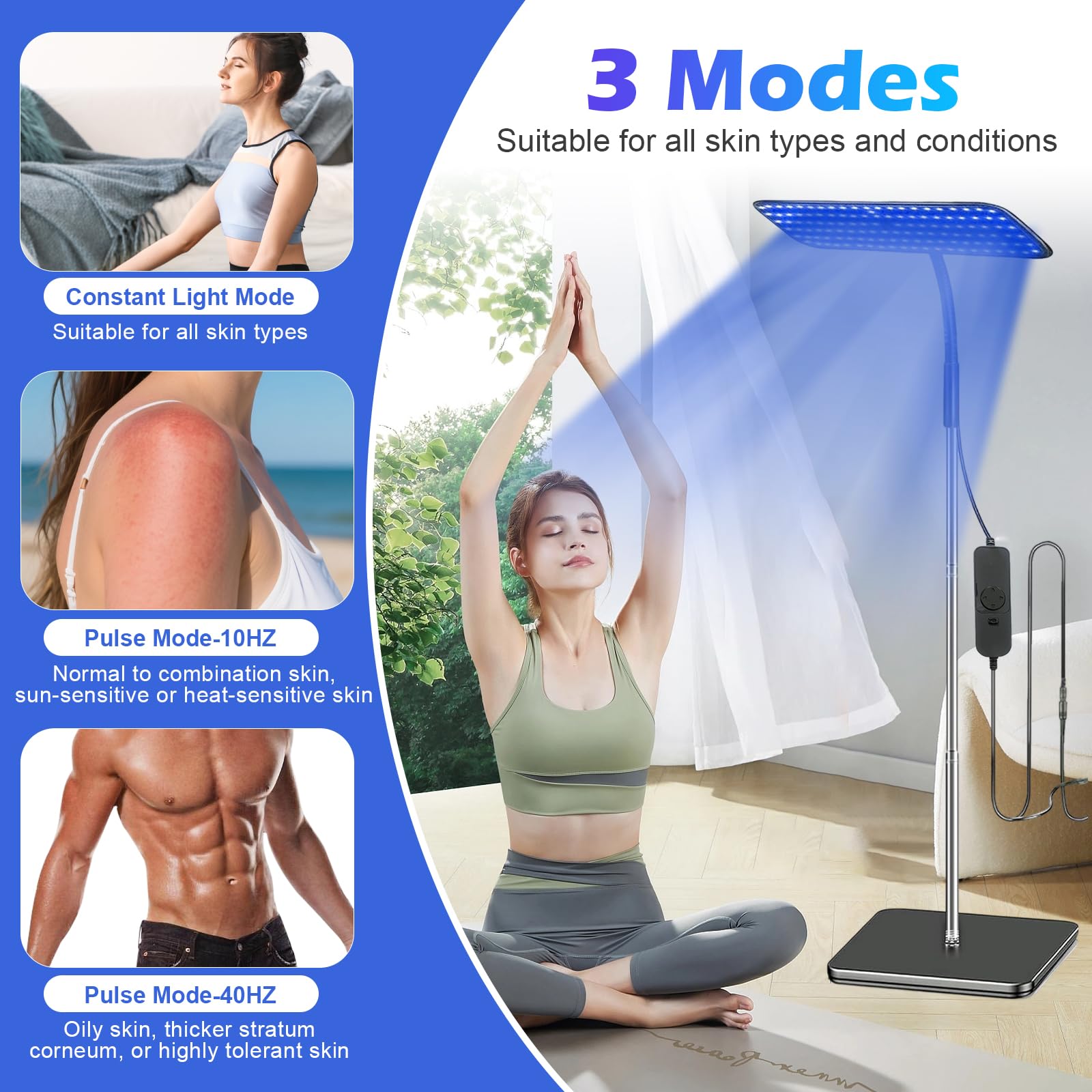 Solarium para el hogar, 460 NM y 490 NM, lámpara de bronceado con gafas de sol, luz azul de 25 W, luz de bronceado, soporte de metal ajustable y temporizador, bronceador facial con 126 ledes para uso