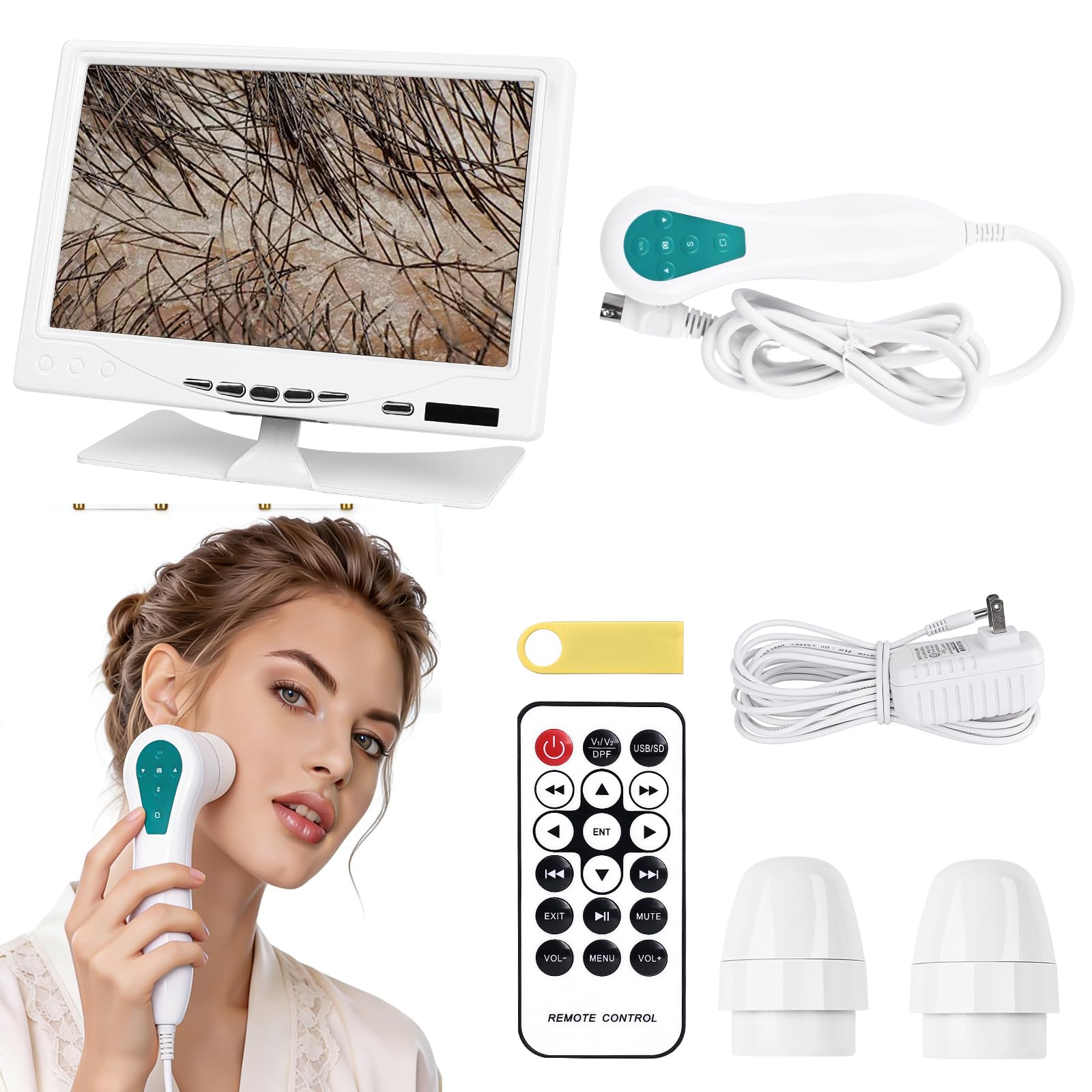 Machine d'analyse portable du cuir chevelu, 3 vitesses, 1 mégapixel, microscope du cuir chevelu, rechargeable pour follicule pileux, détecteur de grossissement d'humidité, test de pigment pour la tête