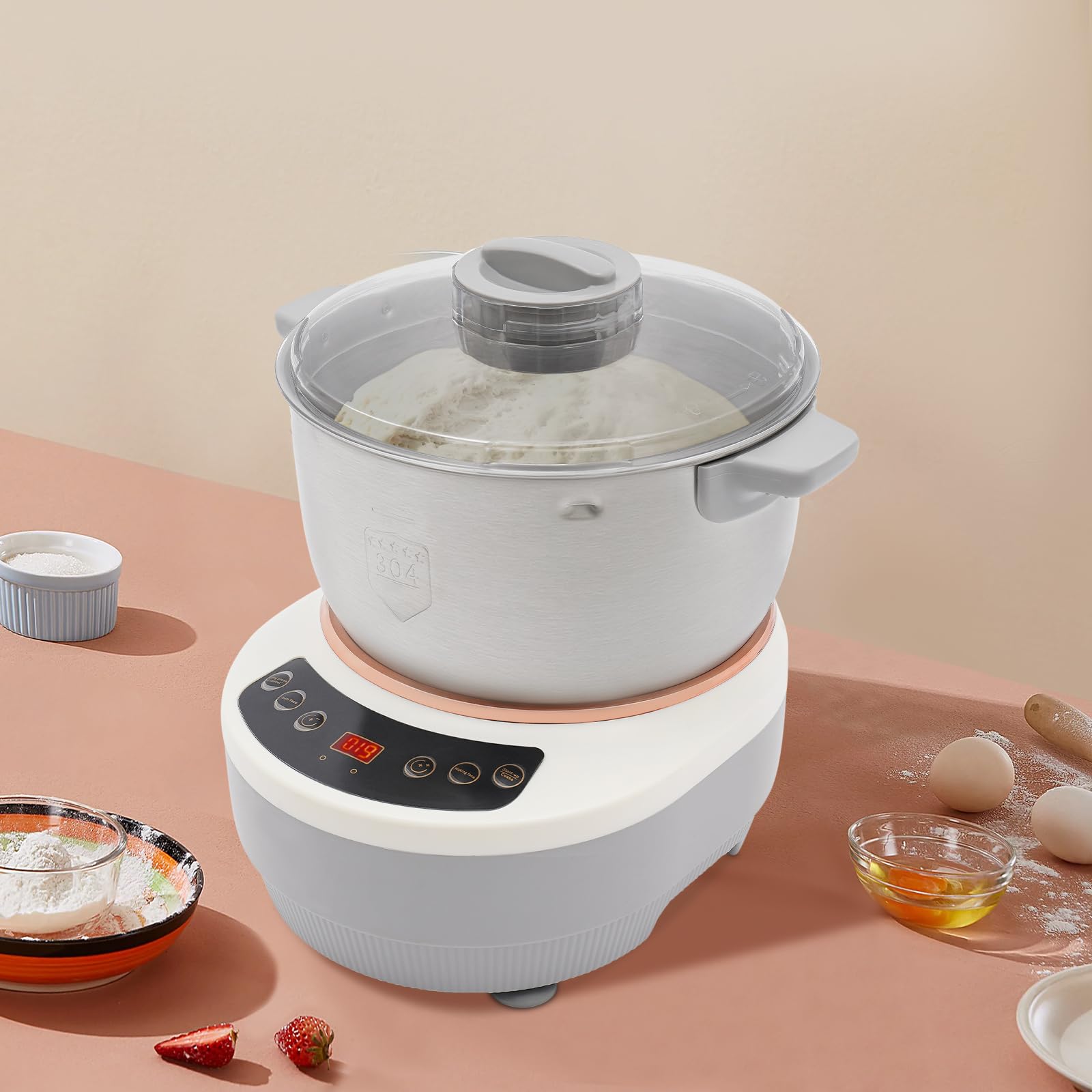 200W Electric Ferment Function Dough Mixer, Flour Kneading Machine, 170Oz Dough Maker with Microcomputer Timing, Touch Control, Easy Cleaning