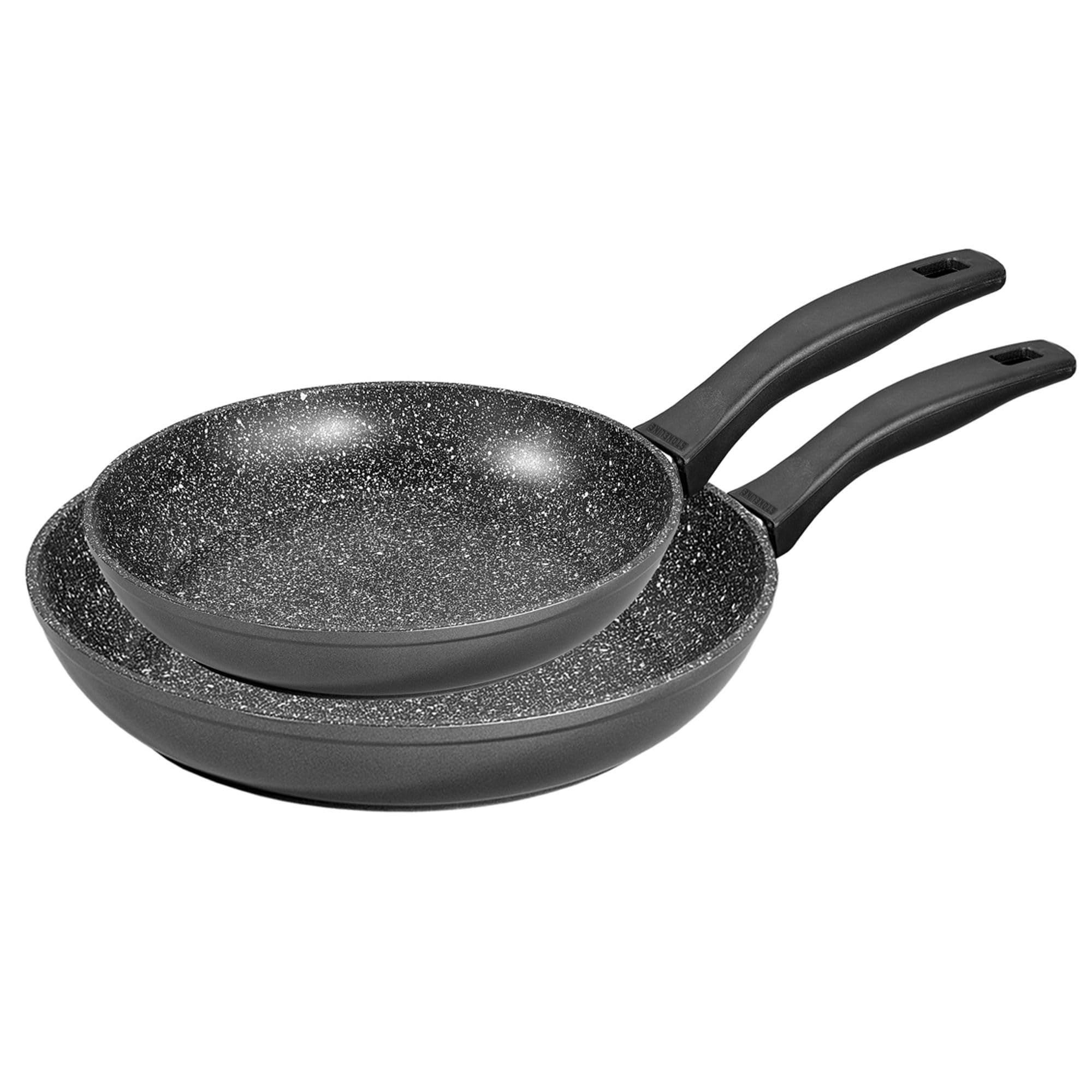 STONELINE Poêles, Set de 2, 20/28 cm, Revêtement Antiadhésif avec de vraies particules de pierre, compatible à l'induction et au four, gris, cuire sans huile et graisse