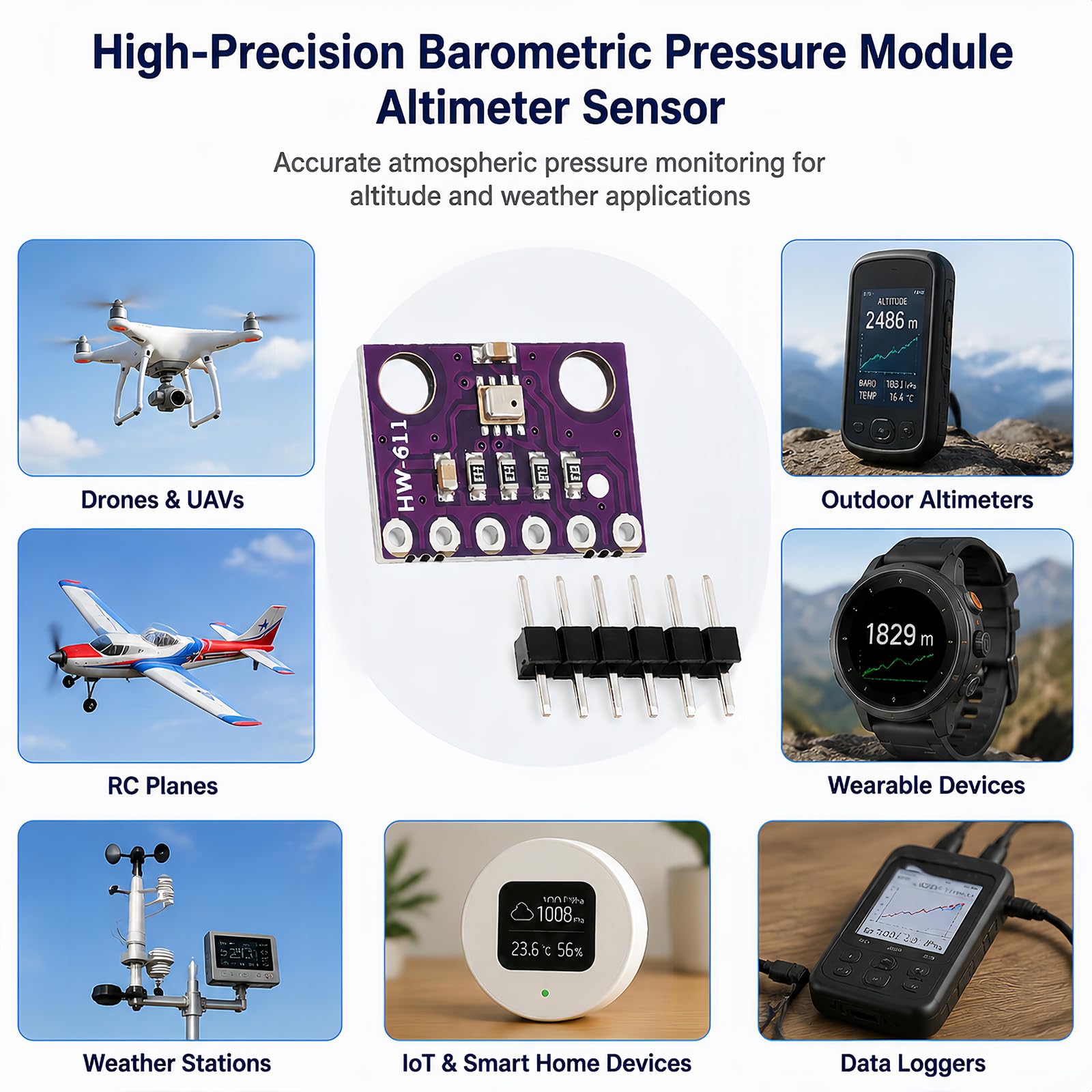 5 Stück BME280 Sensor Modul 3,3V I2C, Atmosphärendrucksensor SPI Breakout Luftdruck Temperatur Feuchtigkeit Kompatibel mit Raspberry Pi Sensoren DIY Wetterstation Smart Home IoT Höhenmessung Raumklima
