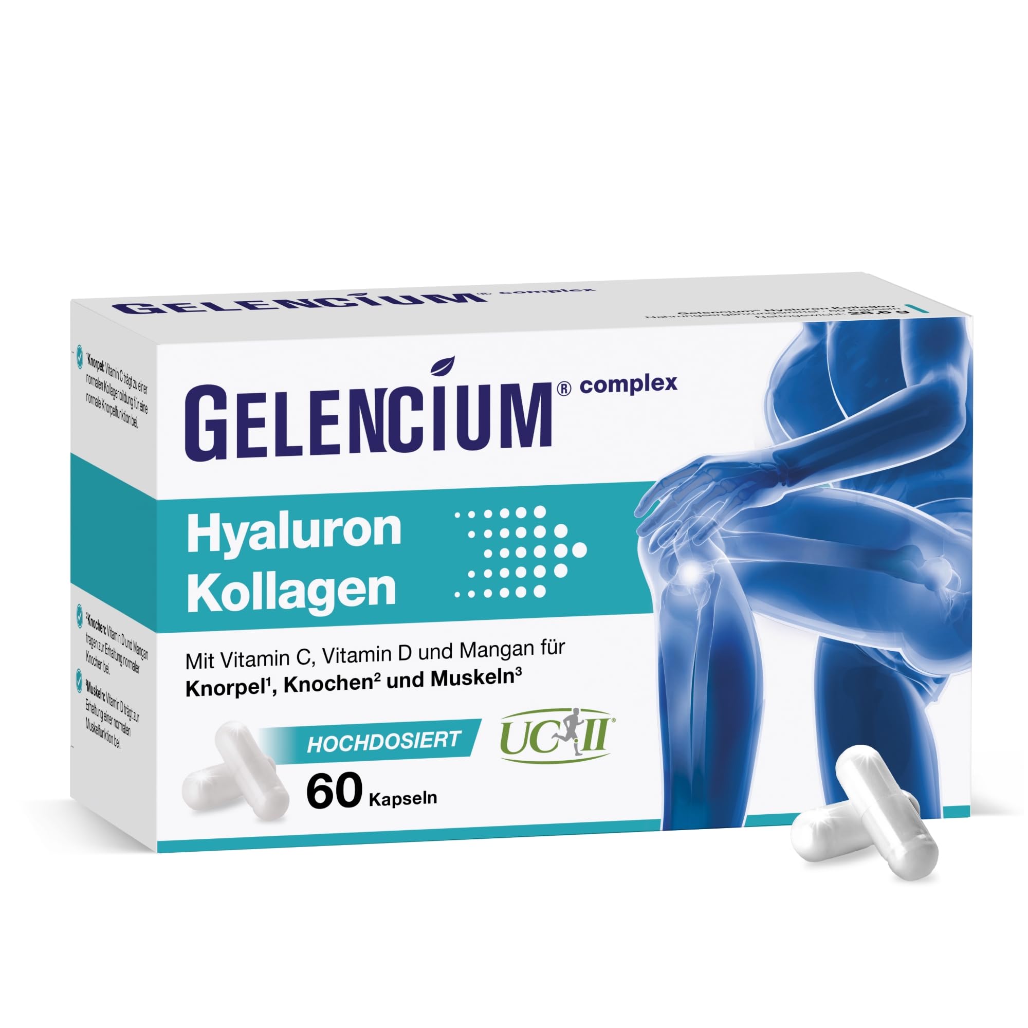 Gelencium Hyaluron Kollagen – Vitamin C, D & Mangan – 60 Kapseln (60 Tage)
