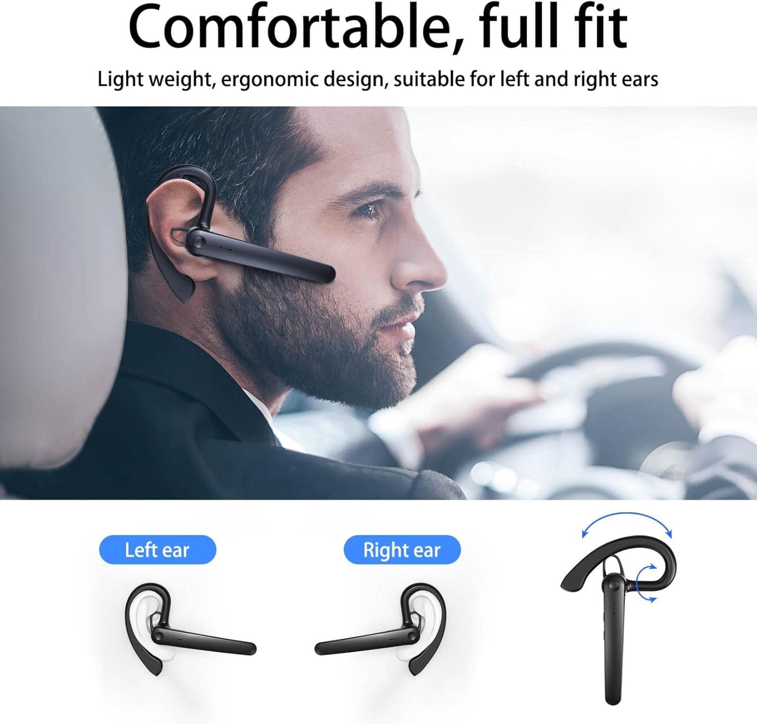gspmoly bluetooth headset ear mounted business stereo headset hands free sports headset with microphone microphone for office driving hands free ear