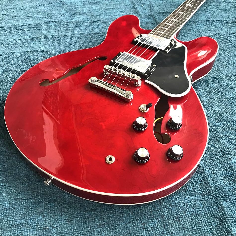 Chitarra elettrica Custom Red Jazz 335 con tastiera in palissandro e accessori cromati - Guitarra Electrica professionale personalizzata