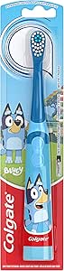 Colgate Kids Battery Powered Toothbrush, Kids Battery Toothbrush with Included AA Battery, Extra Soft Bristles, Flat-Laying Handle to Prevent Rolling, Bluey Toothbrush, 1 Pack