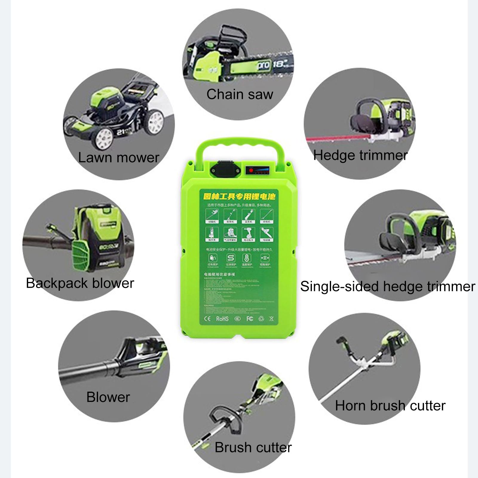 Batería de Litio de 24 V, 36 V y 48 V (12 Ah, 16 Ah, 20 Ah y 30 Ah) para cortacésped eléctrico y recogedor de té. Repuesto de Iones de Litio con Cargador y Bolsa. Herramientas de j