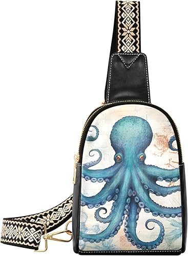 Sling Backpack Octopus Vintage Sling Bag for Women Crossbody Shoulder Bag Leather Fanny Pack Chest Bag for Travel Hiking 202A1794
