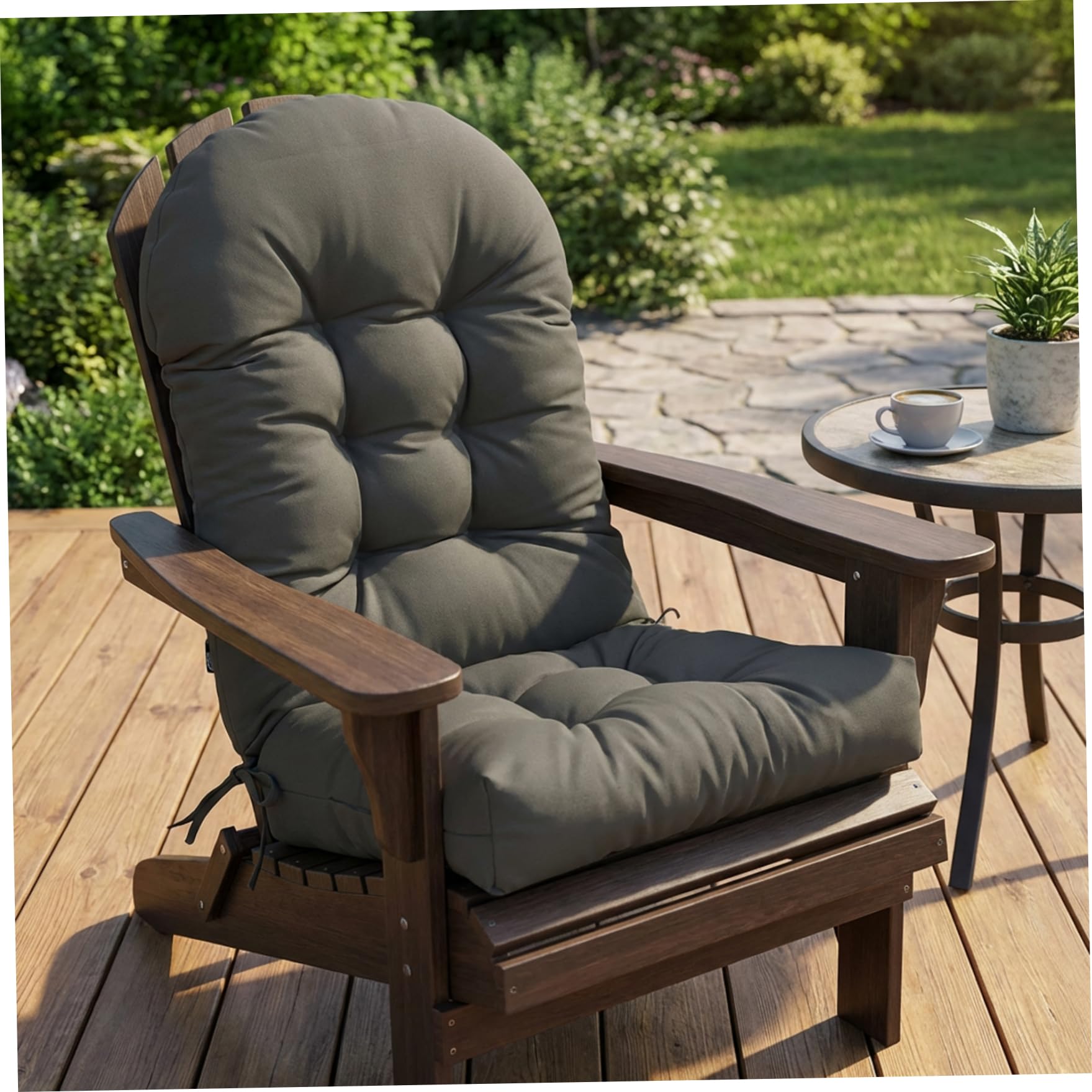 Latemeia Patio Chair Cushions, High Back Rocking Chair Cushion with Ties Waterproof Patio Furniture Cushions Comfortable Seat & Back Pad Set for Outdoor, Dark Grey, Flowers