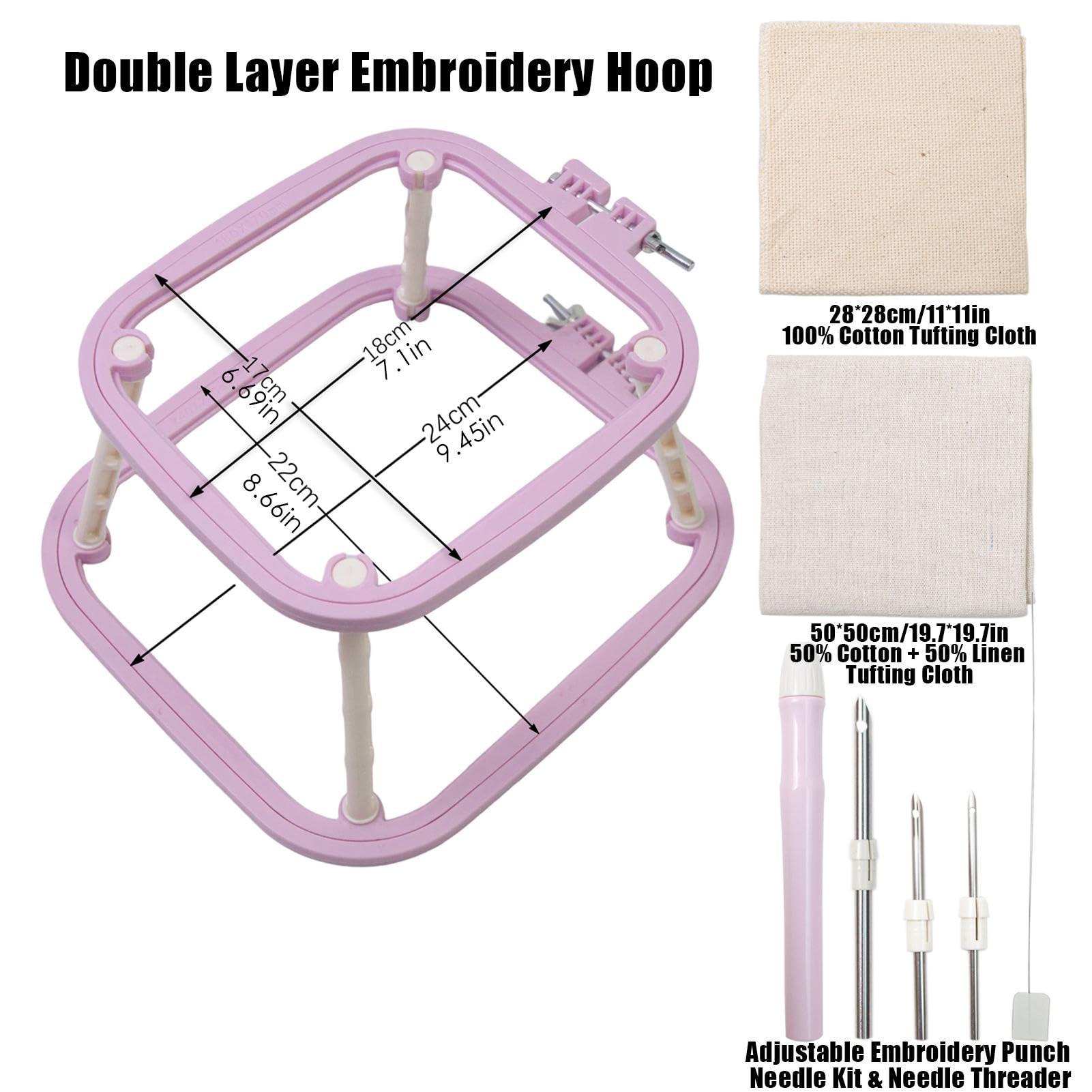 Set Di 3 Telaietti Per Punto Croce - Quadrati, Regolabili, Colorati - Foto 10