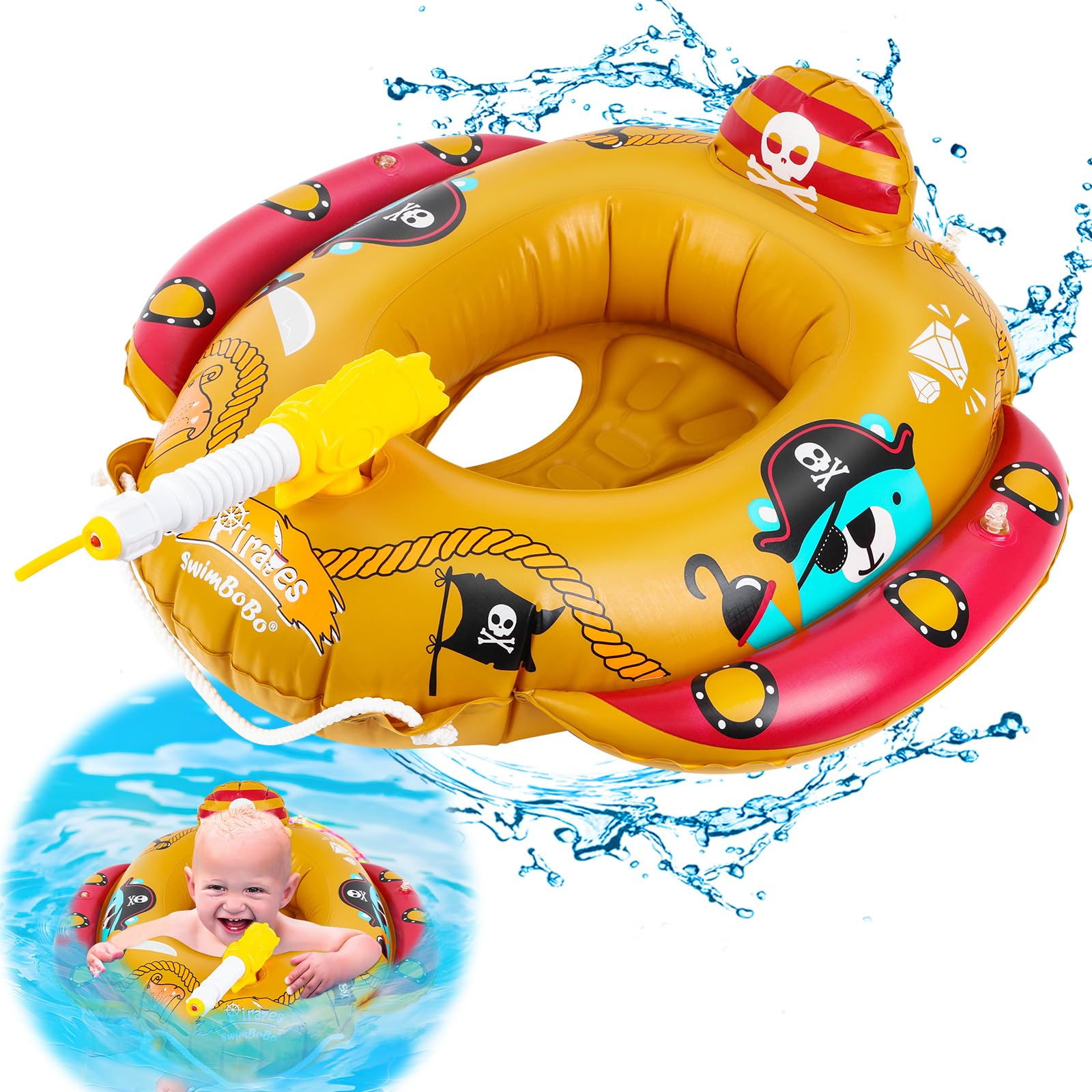 Flotador de natación para bebé Luckits flotador inflable para piscina para niños pequeños con pistola agua flotador para bebé asiento flotante juguetes inflables para piscina 2 a 4 años niños pequeños