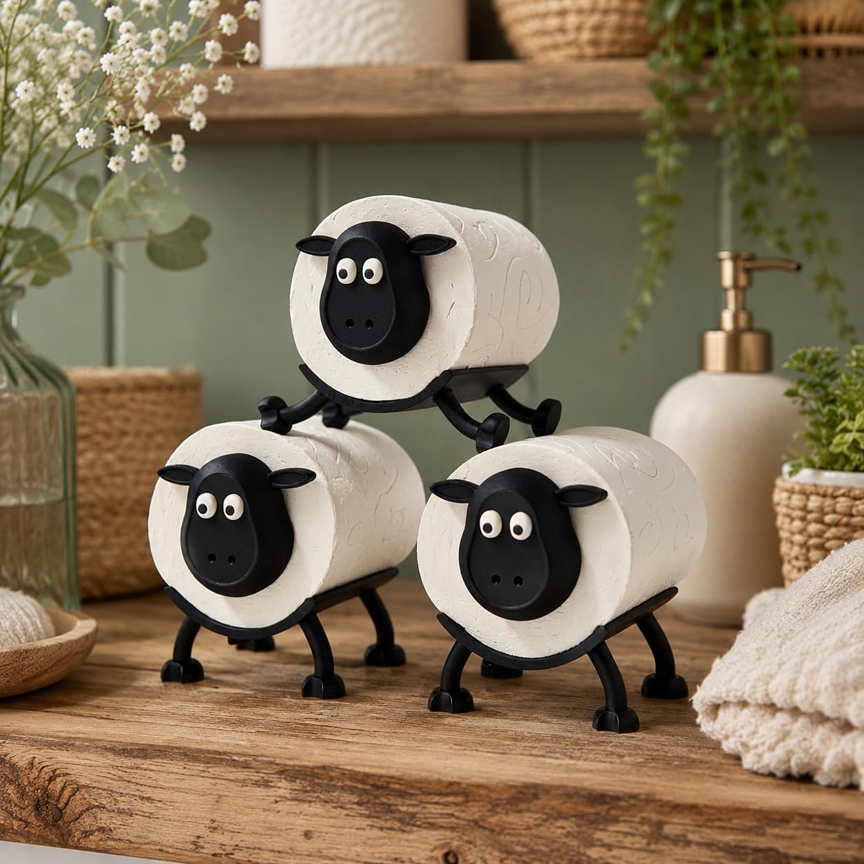 Porte-rouleau de papier toilette en forme de mouton - Design hilarant - En PLA de qualité supérieure - Imprimé 3D respectueux de l'environnement - Rangement modulaire empilable - Assemblage