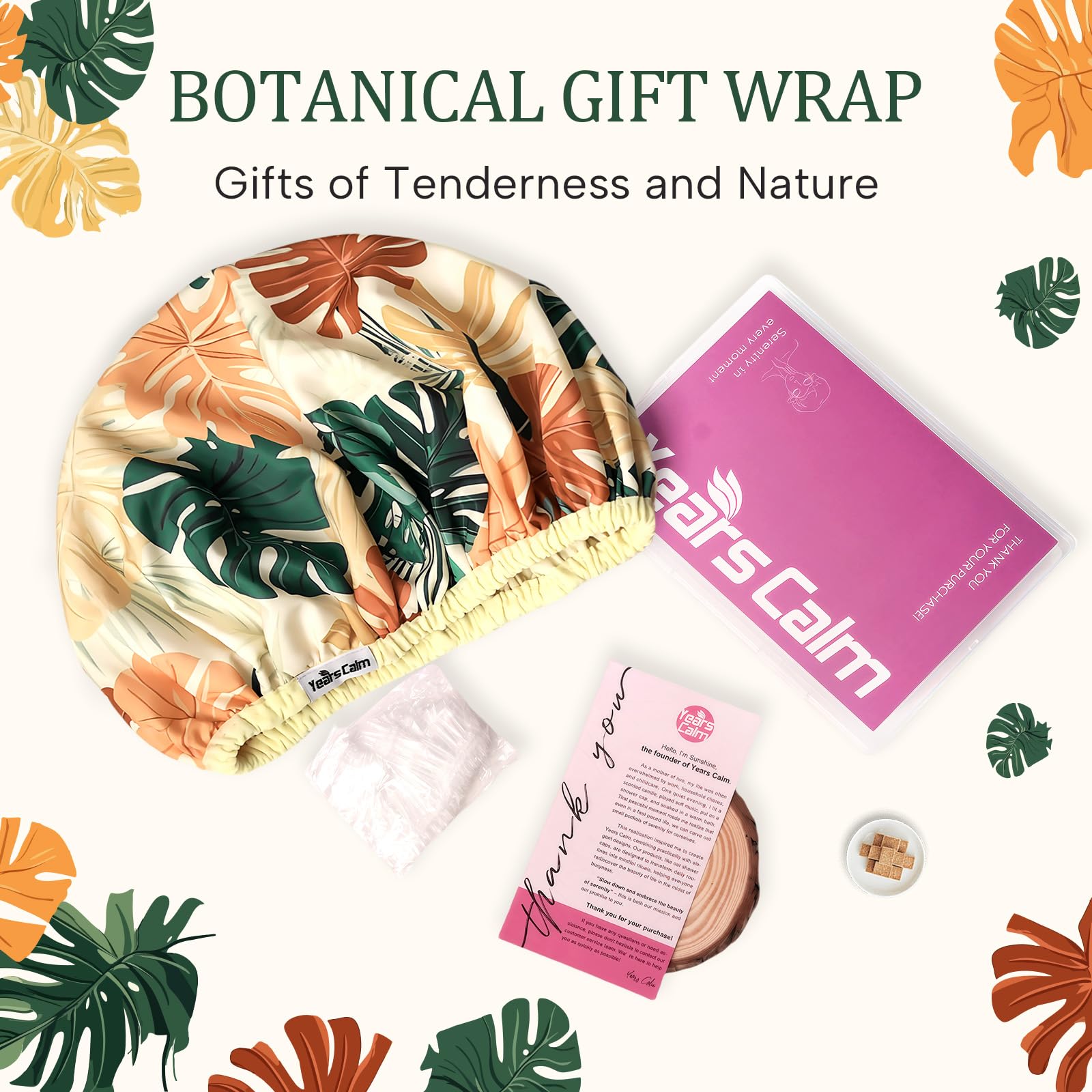 Years calm - Lot de bonnets de douche pour femmes réutilisables et imperméables – Bonnet élastique à double couche avec impression botanique tropicale pour la douche, le spa, les voyages, le bain et