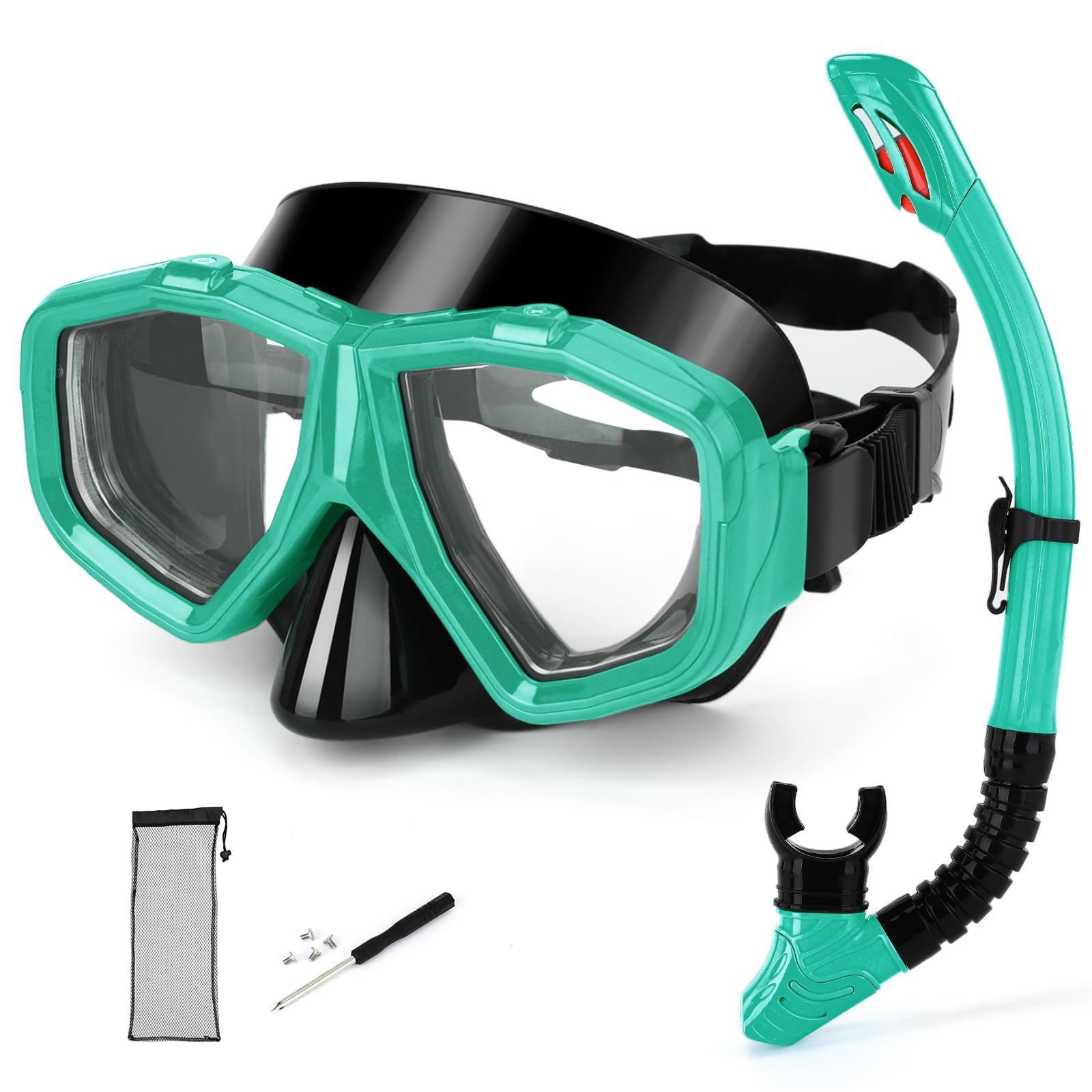 Attrezzatura da snorkeling intercambiabile per adulti e adolescenti con miopia, maschera subacquea anti-appannamento per snorkeling miopi e completamente asciutti in silicone per immersioni