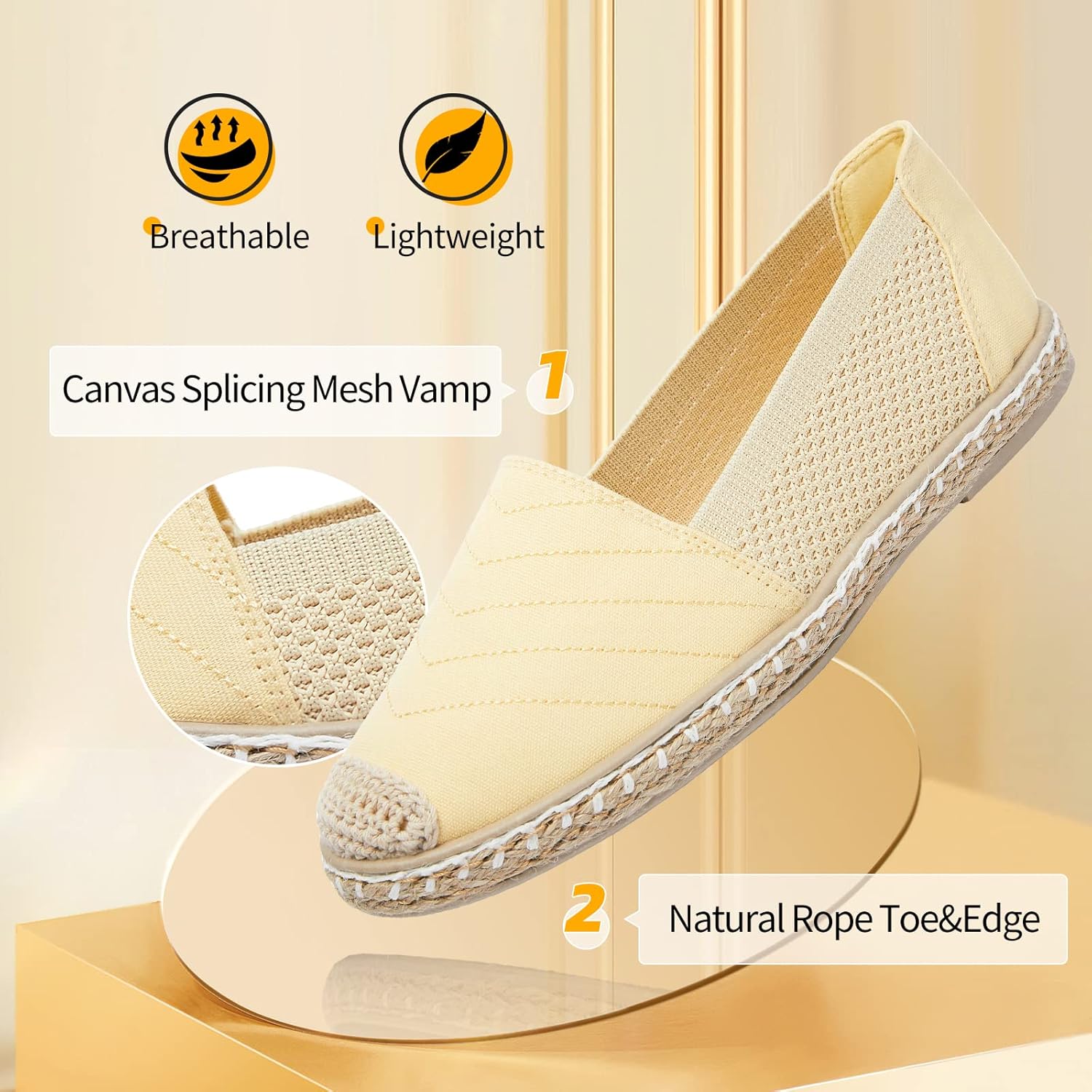 Women's Flats Shoes,Breathable Black Espadrilles Flats,Black and White Slip on Shoes(Lightweight and Soft) - Image 3