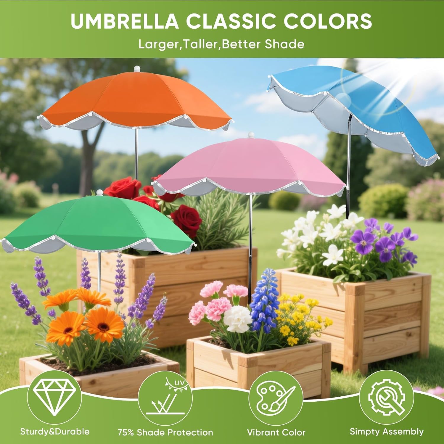 LCHUANG 4Pack Plant Umbrellas for Outdoor, 24inch Plant Shades for Outdoor with Durable 39.5'' High M-Shaped Plug for Stronger Wind Resistanc Flower, Potted, Garden Beds image 5