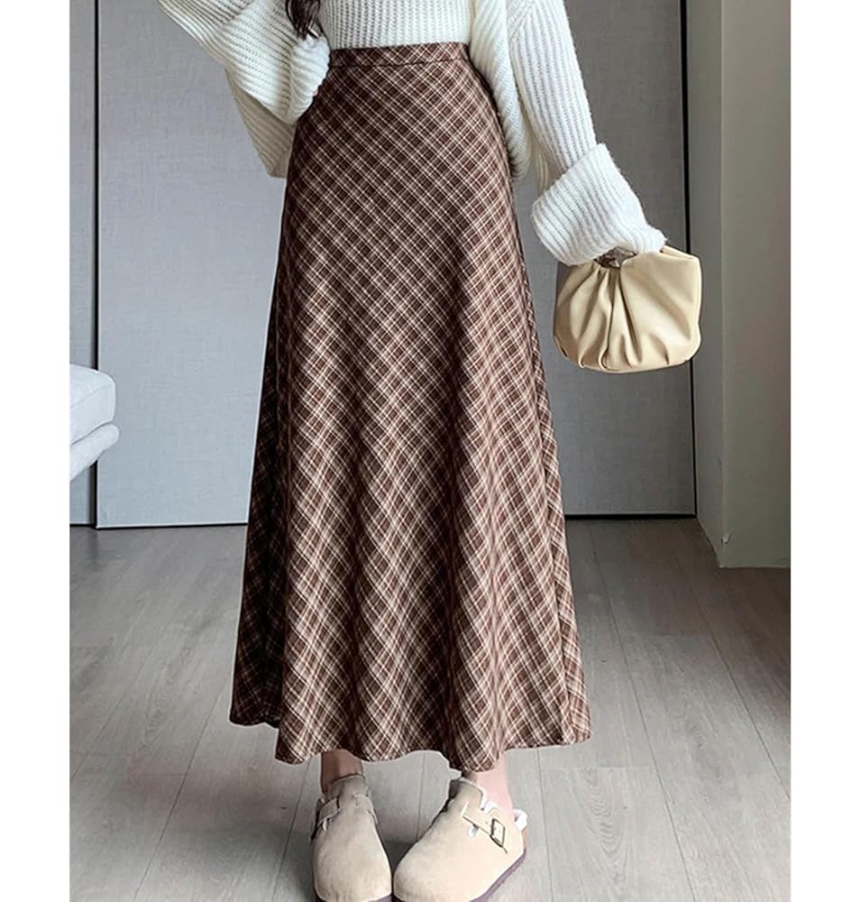 スカート CHECK PRINT WOOL LONG SKIRT Amazon.com: Women Maxi Woolen Skirt Autumn Winter Vintage