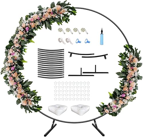 Soporte redondo de arco de boda de 7 pies con base de metal para decoración de globos de flores, marco de fondo circular para ceremonia, fiesta de
