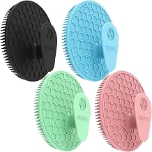 Silicone Body Scrubber 4 Pack, BEAUTAIL Gentle Exfoliating Shower Scrubber | Hygienic Silicone Loofah, Easy-Grip Handle, Soft Bath Brush for Sensitive Skin, Women, Men & Kids Black+Blue+Pink+Green