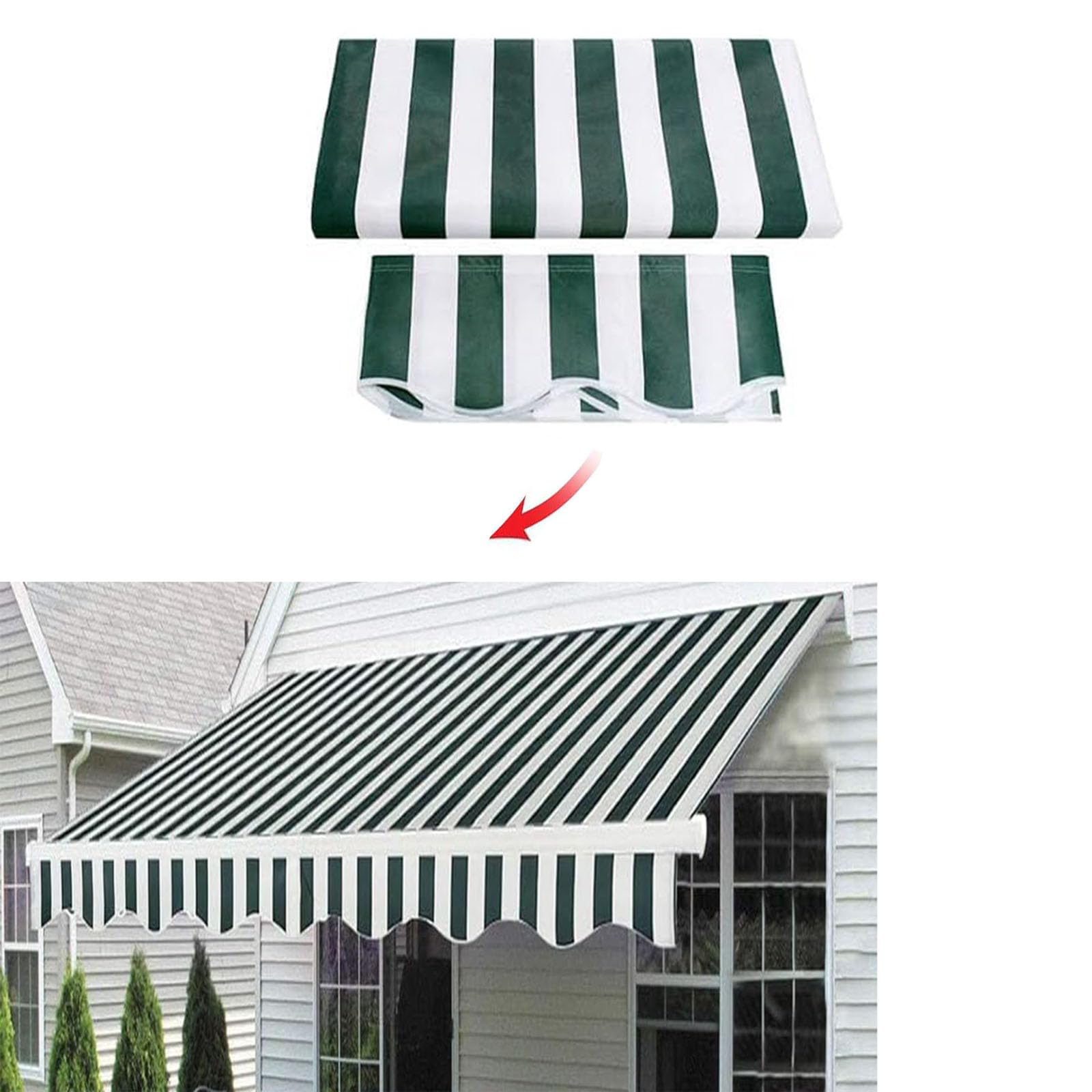 Tela de repuesto para toldo impermeable lona retráctil con rayas verdes para terraza