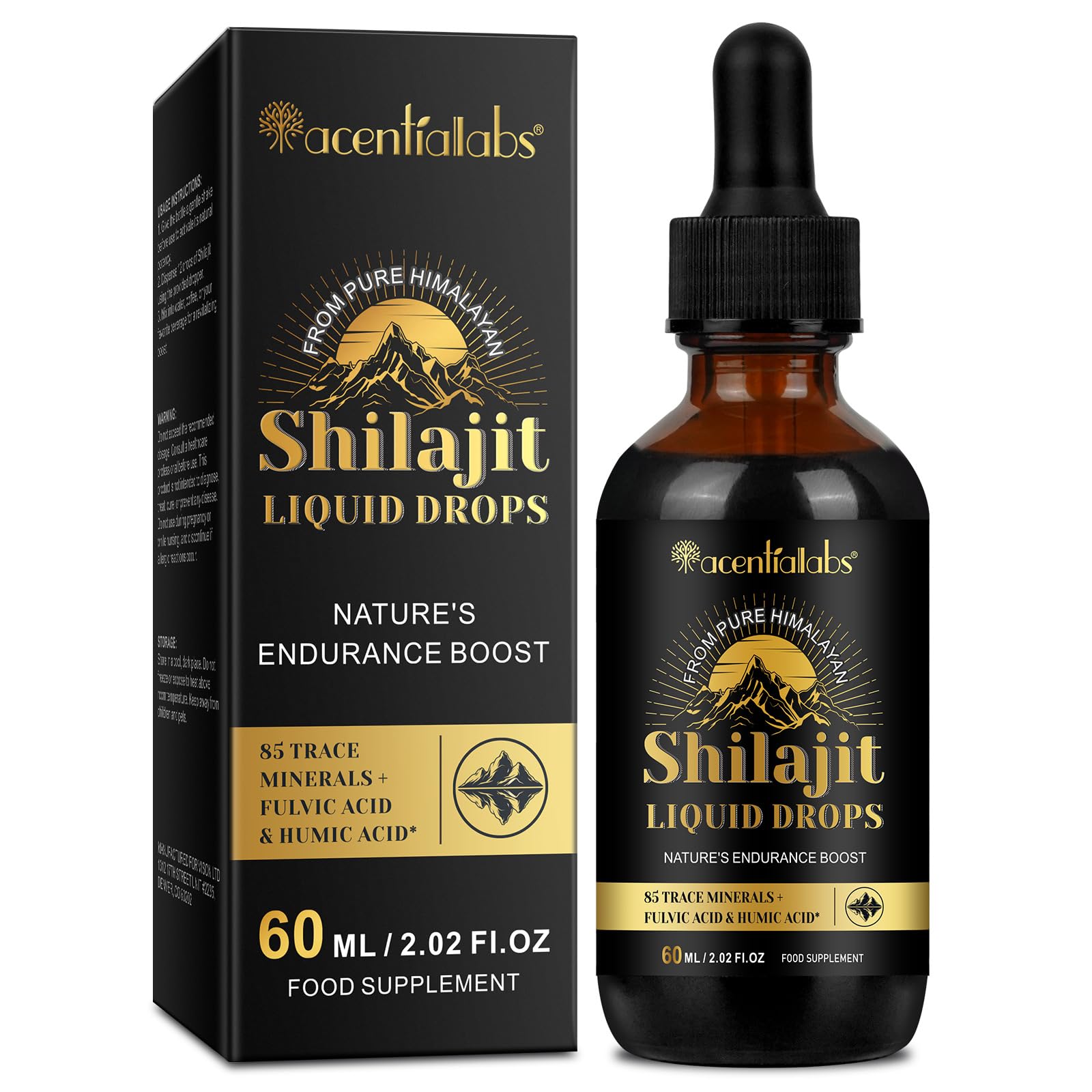 60ML Shilajit Liquid Drops, High Strength Himilayan Shalajit Resin, 100% Pure Shilajit with Fulvic Acid and Minerals, Strength & Stamina Booster for Men and Women