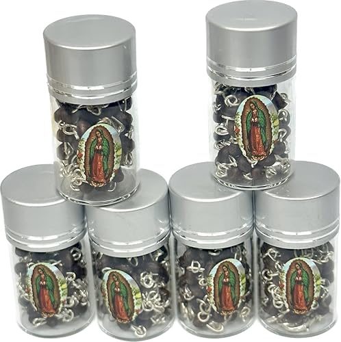 -12 piezas de rosario perfumado en frasco de vidrio con cuentas de rosario de plata católica crucifijo católico collar de la Virgen María, lote de