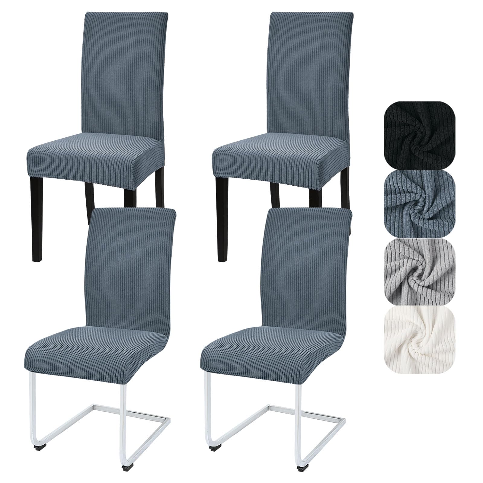 Alishomtll Dining Chair Covers Set of 4 Stretch Streaks Chair Covers for Dining Chairs Elastic Removable Chair Slipcovers Reusable Washable Chair Protector for Kitchen Hotel Banquet (Grey, 4 pcs)