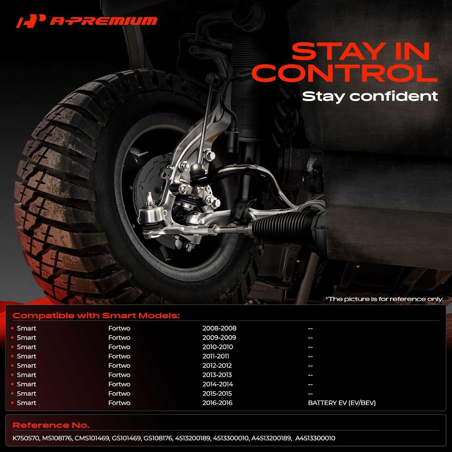 A-Premium Set of 4, Front Lower Control Arm, Sway Bar Link, Compatible with Smart Fortwo 2008-2016